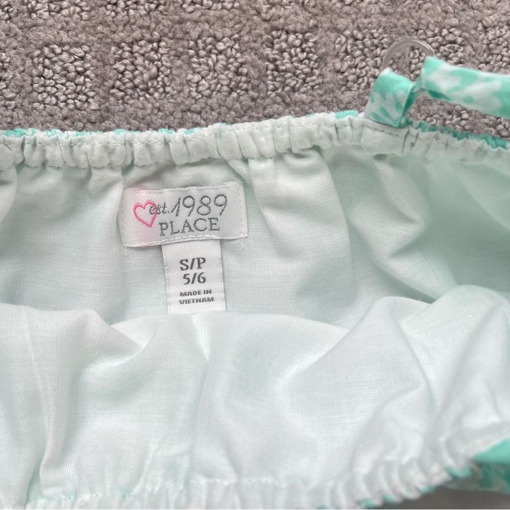 Children’s Place Spaghetti Strap Ruffle Smock Dress White Mint Lime Green 5/6 - Picture 2 of 4